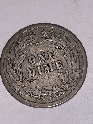 Macro close-up of 1909-O Barber dime showing repunched mintmark O/O with doubling on inner curves of mintmark
